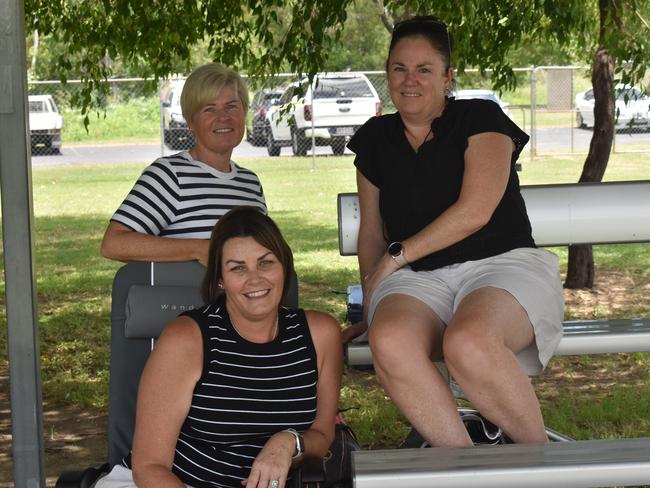 Sonja Offord, Rachel Nelson and Amanda Crouch (front) at Rockhampton Cricketâ€™s Country Carnival on January 25, 2025.
