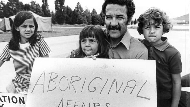 Hetti, Rachel and Adam Perkins with father Charles in 1974. Picture: ACT Heritage Library.