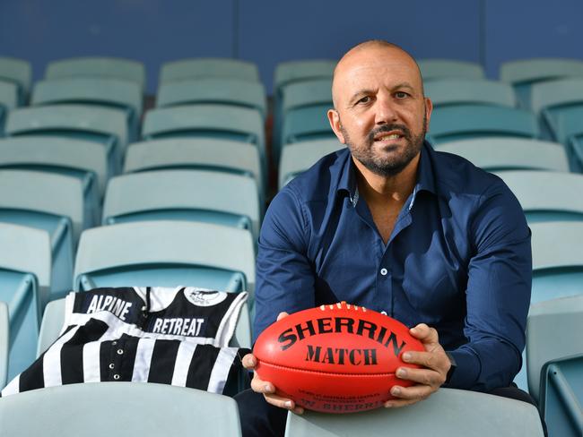 Former Port Adelaide SANFL (1985-97) player George Fiacchi poses for a photograph at Alberton Oval, Alberton, Adelaide on Friday the 1st of May 2020.  George has outlined a plan to help the Magpies remain in the SANFL. (Keryn Stevens/AAP)