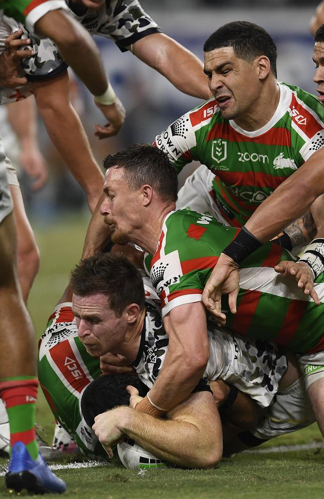 Michael Morgan of the Cowboys scores a try during the round 14 NRL match between the North Queensland Cowboys and the South Sydney Rabbitohs. Morgan was a guest on The Footy Show episode 3. (Photo by Ian Hitchcock/Getty Images)