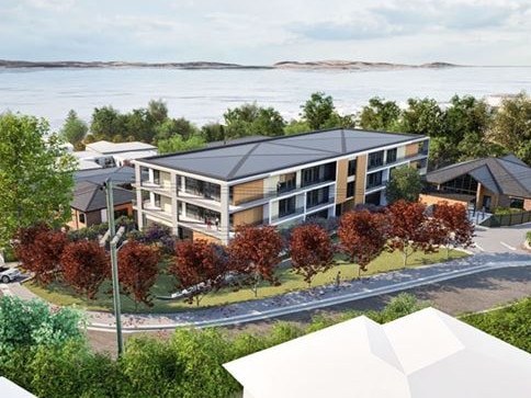 A concept image of developer Errol Stewart's proposed apartment complex at the former site of the Mary's Grange aged care home in Taroona. Picture: ARTAS Architects