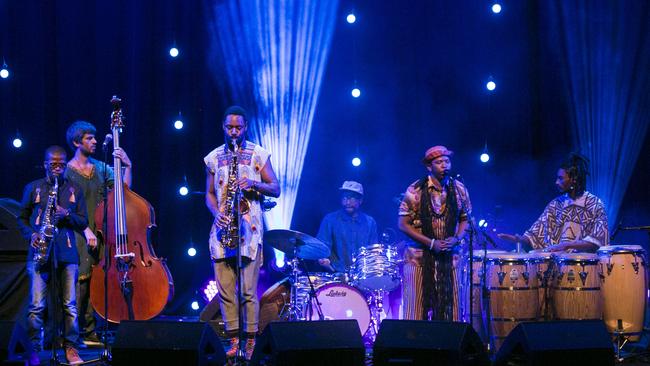 Shabaka and the Ancestors performing at City Recital Hall Angel Place for the Sydney Festival. Picture: Jamie Williams