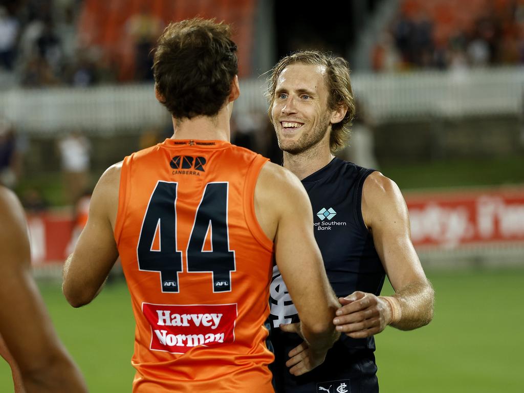 Carlton's Nick Haynes faces his former side this week. Picture: Phil Hillyard