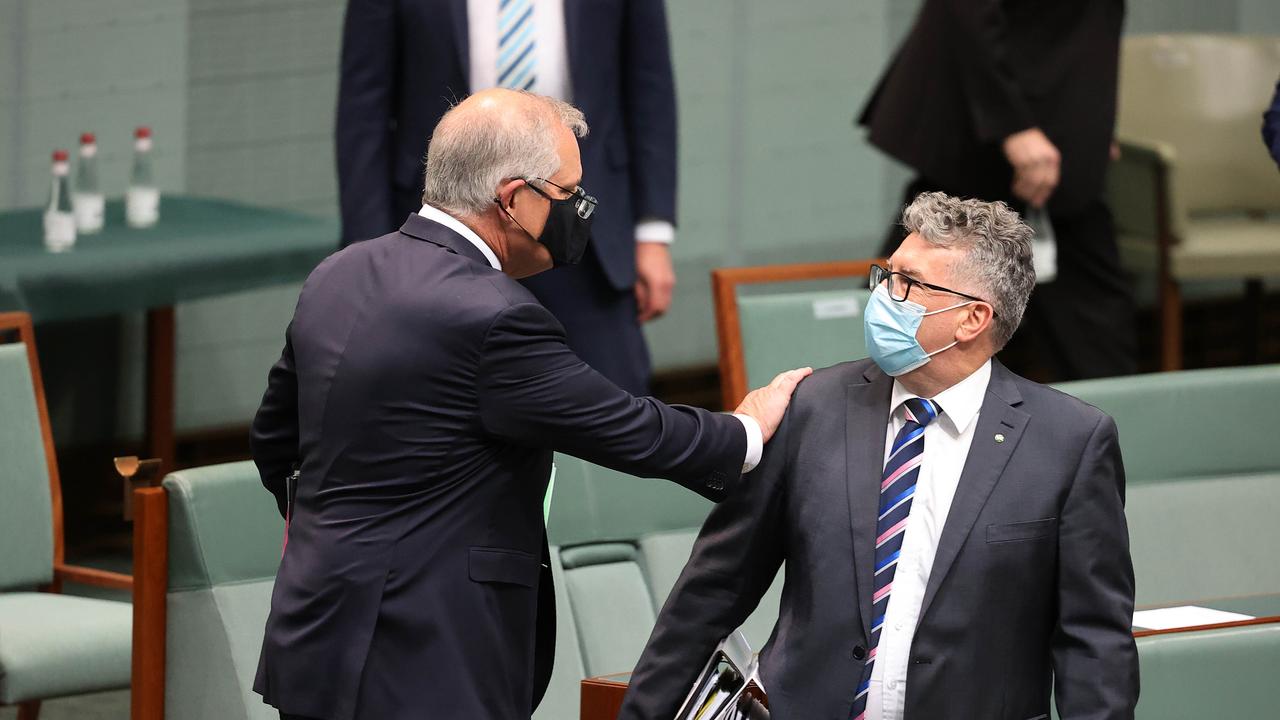 Prime Minister Scott Morrison with Keith Pitt during Question Time in Parliament House. Picture: Gary Ramage / NCA NewsWire