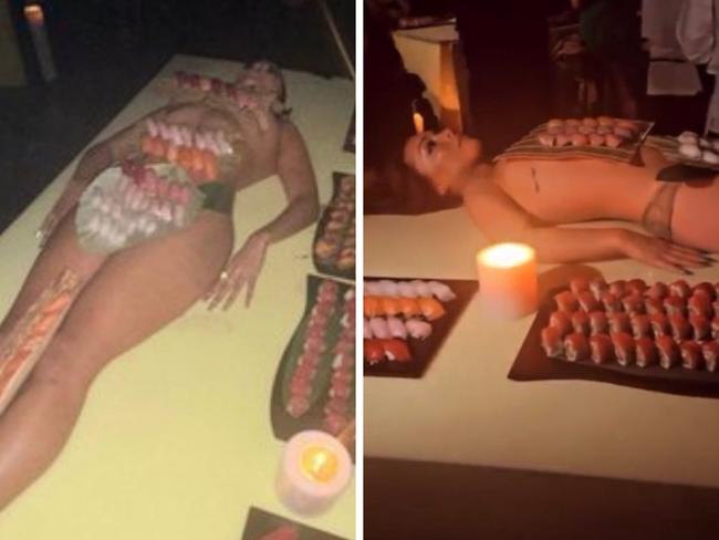 Sushi servings at Kanye's birthday party.