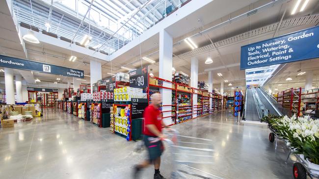 The first floor of the retail section of the new Bunnings Warehouse Newstead. The travelators lead to home decor. Picture: AAP/Richard Walker