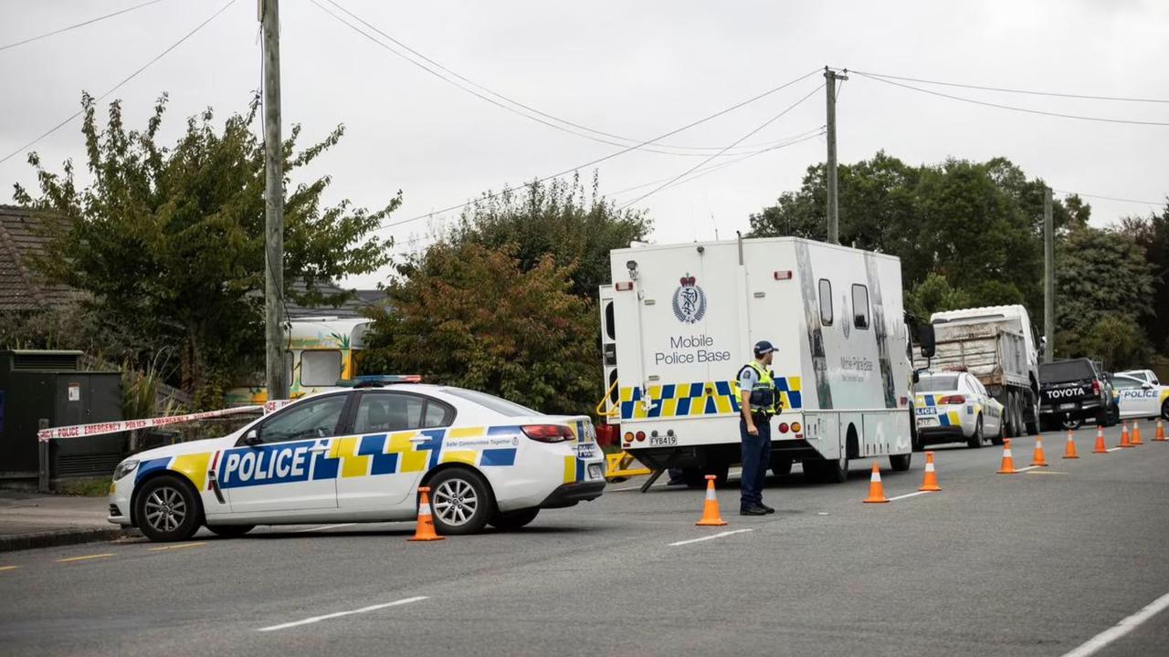 Christchurch police arrived at Gilberthorpes Rd in Hei Hei at 12.30pm on Tuesday, local time. Picture: NZ Herald/George Heard