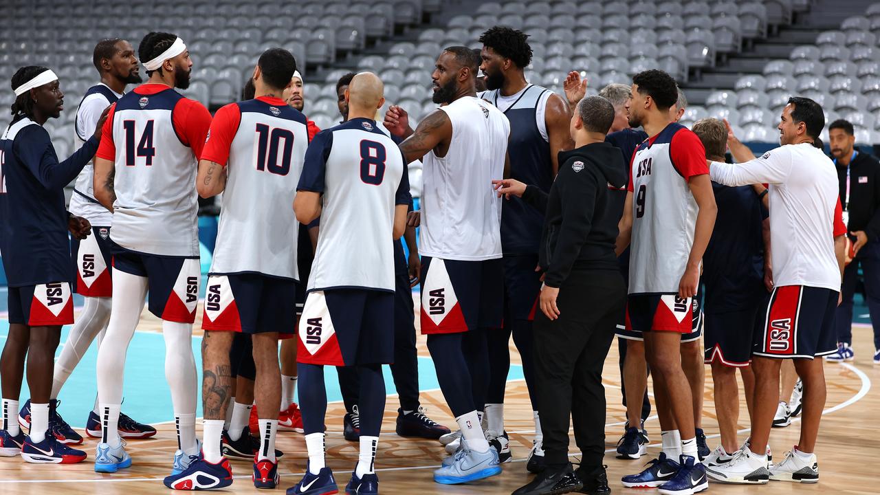 Team USA huddles up after practise. (Photo by Gregory Shamus/Getty Images)