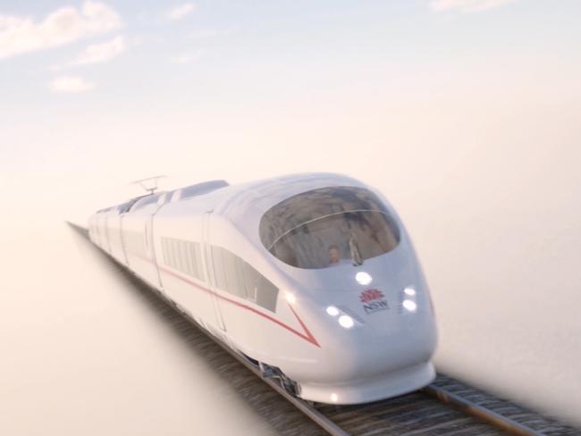 An artist impression shows 3D renderings of a newly proposed high speed rail system connecting Sydney with Wollongong, Canberra and Newcastle. Picture: Supplied