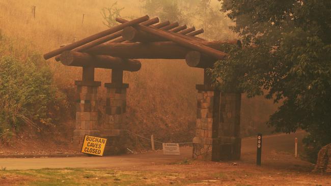 The entrance to the Buchan Caves during the Black Summer fires. Picture: David Crosling