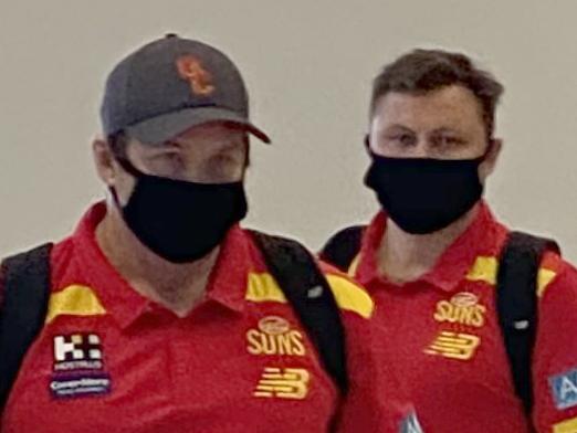 The Gold Coast Suns arriving at Adelaide Airport after the border closure due to Covid-19. Picture Simeon Thomas-Wilson