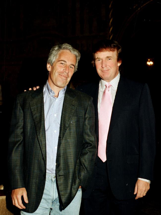 Jeffrey Epstein and Donald Trump at the Mar-a-Lago estate in 1997. Picture: Davidoff Studios/Getty Images