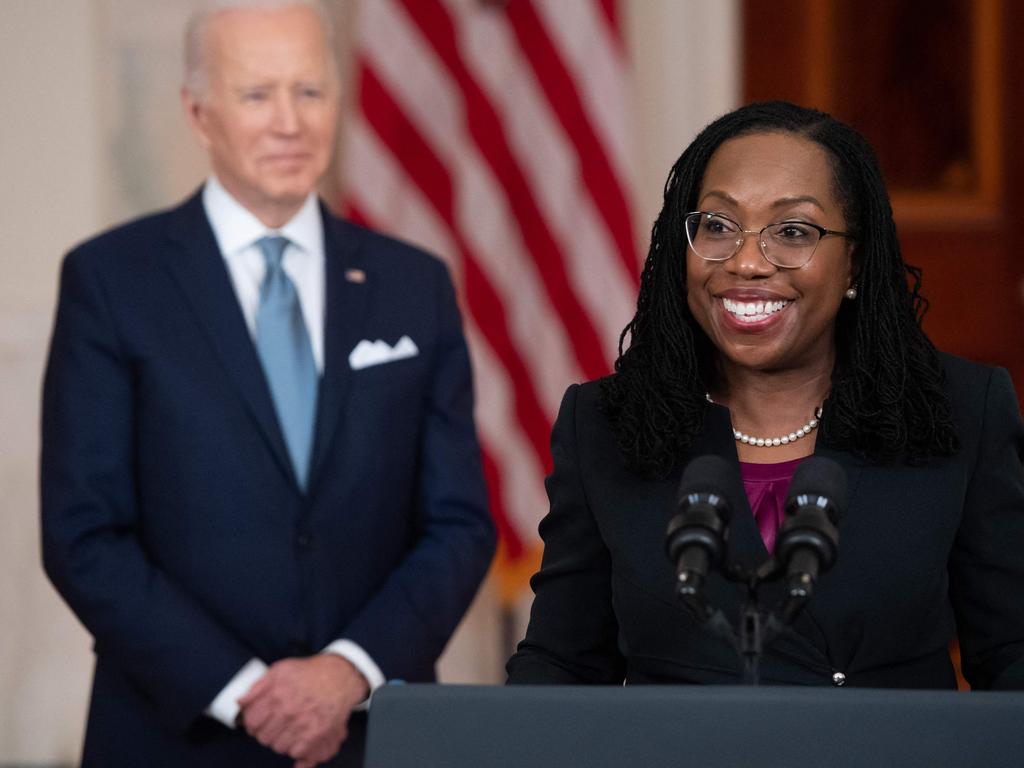 Judge Ketanji Brown Jackson, with President Joe Biden, speaks after she was nominated for Associate Justice of the US Supreme Court. Picture: AFP