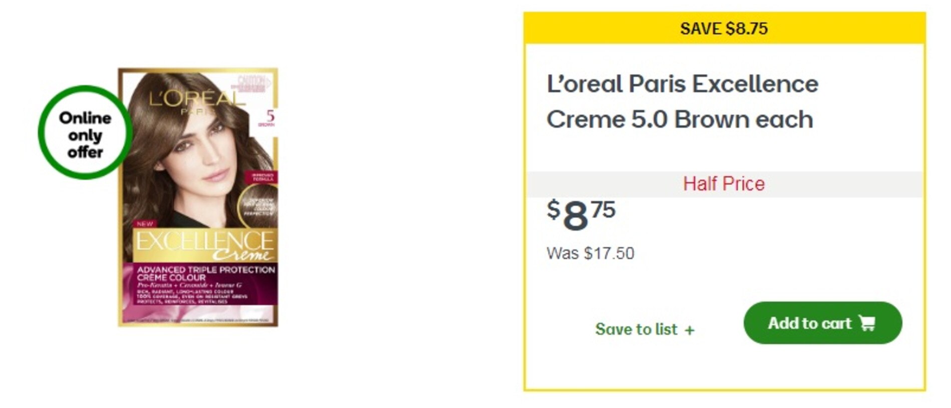 L'Oreal Paris hair dye has been reduced by half.