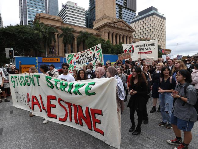 Student Pro-Palestinian march through Brisbane. Picture: Liam Kidston