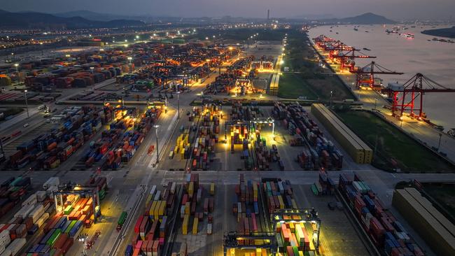 Shipping containers are seen at a port in Nanjing, in eastern China's Jiangsu province on April 8, 2025. Picture: AFP.
