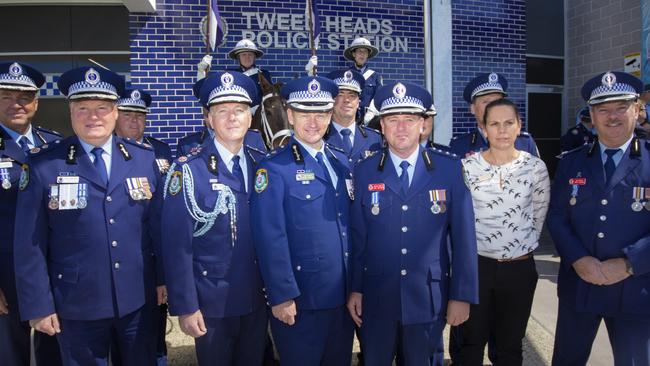 Tweed/Byron LAC Superintendent Wayne Starling (centre) with NSW Police Commissioner Mick Fuller and other officers at the opening of the new Tweed Heads Police Station on Friday, September 8 last year.