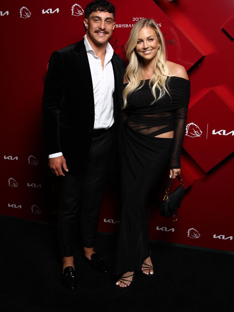 Kotoni Staggs and Brittany Becht at the Broncos awards night. Picture: David Clark