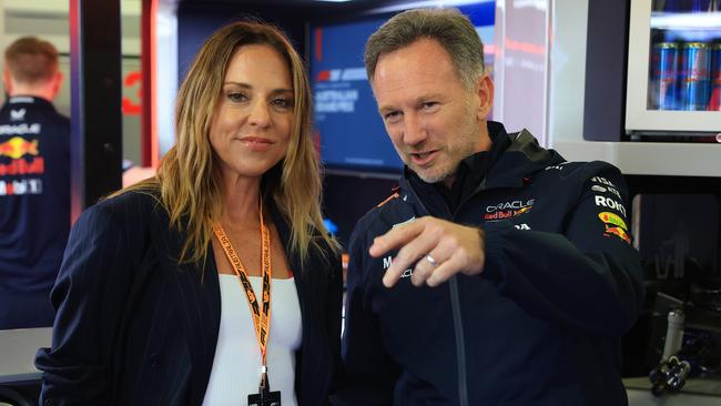 Melanie C in the garage with Christian Horner, Team Principal of Oracle Red Bull Racing. Picture: Mark Thompson/Getty Images