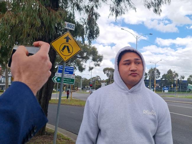 Swalyn Malaice Jackson Barton-Cookes, 24, outside the Broadmeadows Magistrates' Court after he was charged with assaulting a member of the flight crew aboard a flight from Perth to New Zealand on October 23. Picture: NewsWire/ Liam Beatty