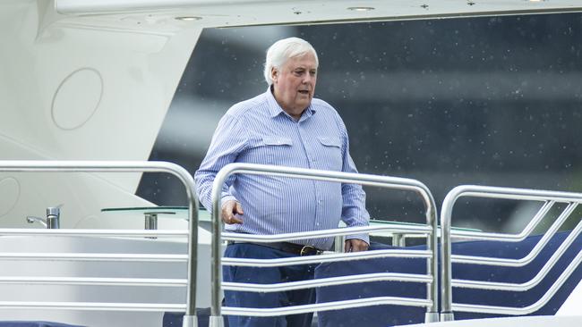 Queensland election. Clive Palmer hosting guests on his boat Nancy Jean, in the Brisbane River. Pic Mark Cranitch.