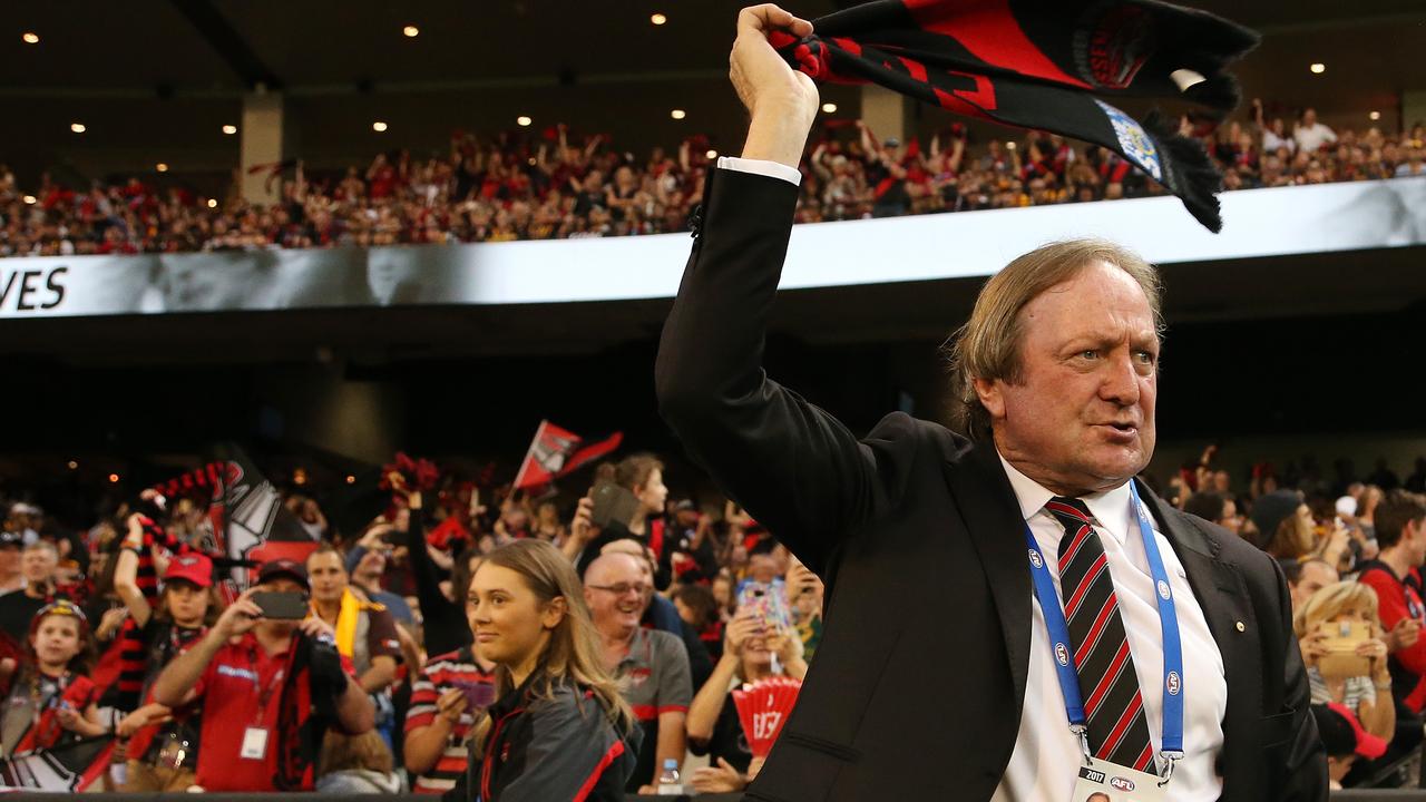 Kevin Sheedy shows his incredible passion for Essendon. Picture: George Salpigtidis