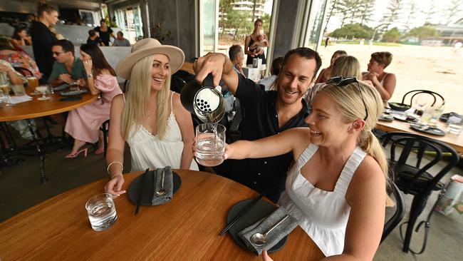 Katherine Riley, Michael Leopold and Charmaine Cassidy at Rick Shores at Burleigh Heads. Picture: Lyndon Mechielsen