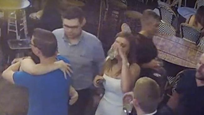 Bruce Lehrmann and Brittany Higgins at The Dock bar on the evening of the alleged incident. Picture: Seven News Spotlight.