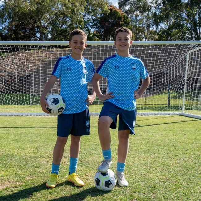 The 11-year-old identical twins signed by Sydney FC, Jacob, left, and Benjy Zaidel, Supplied pic: Sydney FC