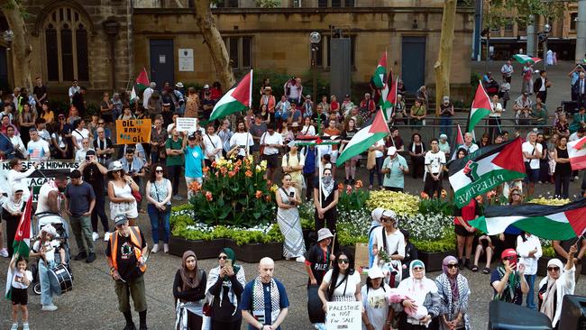 A pro-Palestine rally outside Sydney Town Hall in February. Picture: Flavio Brancaleone