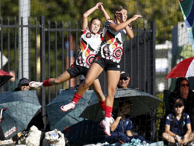 Northern NSW players hit the SIUUU after a goal. Picture: Michael Gorton