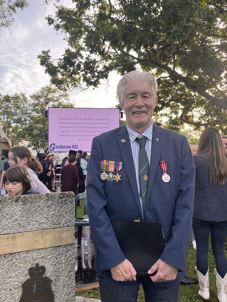 Chaplain Michael Thomsen led a worship at today’s ceremony hosted by Gaythorne RSL. Picture: Kara Sonter