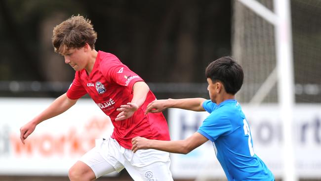 Under-14s soccer - North Geelong (Red) v Berwick City.  Picture: Mike Dugdale