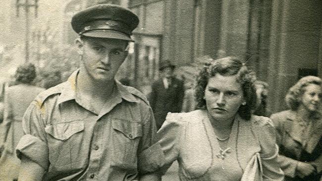 Dudley Doherty in his army uniform with Joan in Sydney. Picture: Supplied