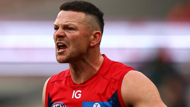 Steven May had a bit to say at the Dees’ best and fairest. Picture: Getty Images