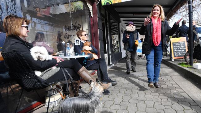 Newly re-elected member for Mayo, Rebekha Sharkie, in the main street of Mt Barker on Sunday. Picture: AAP / David Mariuz