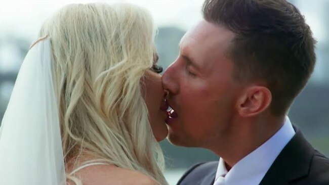 That awkward kiss. Picture: Channel 9