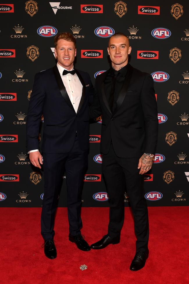 Richmond’s Josh Caddy and Dustin Martin. Picture: AAP