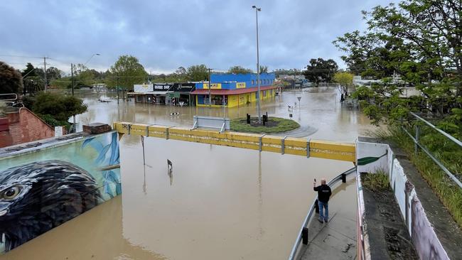 Centre of Seymour township was completely flooded. Picture: Olivia Condous.