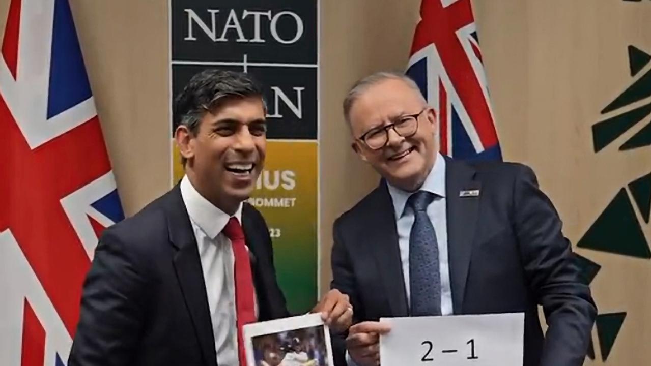 British Prime Minister Rishi Sunak and Anthony Albanese at the 2023 NATO summit. Picture: @AlboMP/Twitter