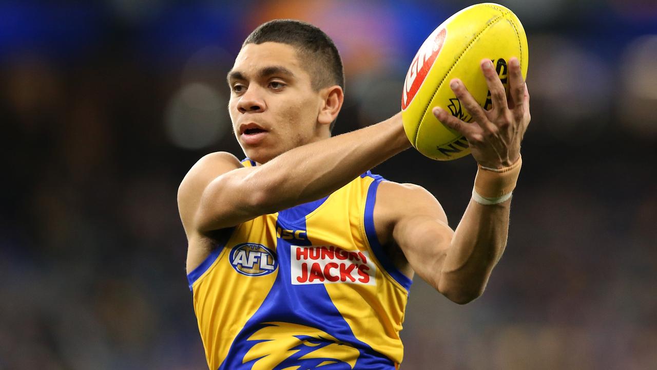 PERTH, AUSTRALIA - JUNE 20:  Jarrod Cameron of the Eagles warms up during the round 14 AFL match between the West Coast Eagles and the Essendon Bombers at Optus Stadium on June 20, 2019 in Perth, Australia. (Photo by Paul Kane/Getty Images)