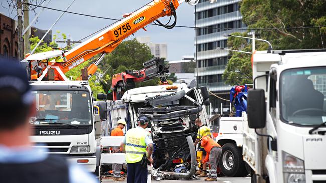 The accident site on Botany Rd, Alexandria. Picture: Adam Yip