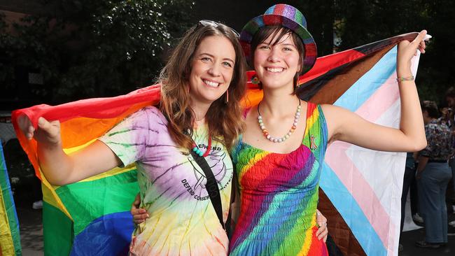 Holly Sluijter with daughter Ella Bridges-Thomsen. TasPride Festival Parade 2023 in Hobart. Picture: Nikki Davis-Jones