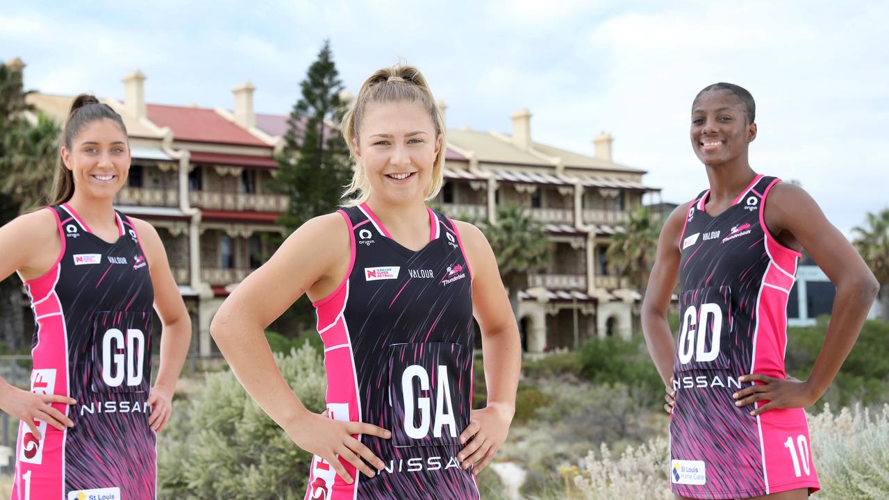 Latanya Wilson (right), has re-signed with the Thunderbirds, along with Matilda Garrett (left) and Georgie Horjus (middle). Picture: Dean Martin