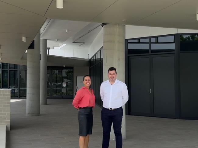 Renee Hughes and Bede Blatchford from Colliers Gold Coast at the Proxima building.