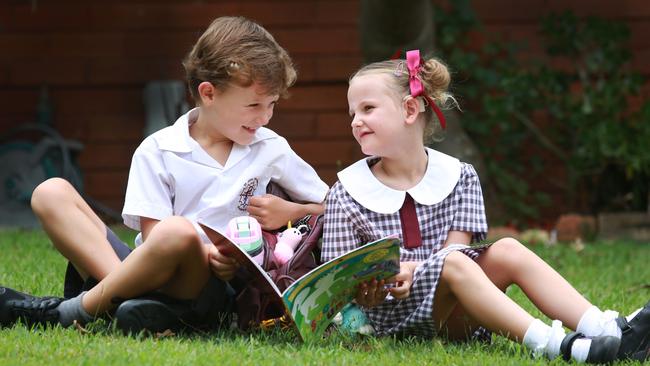 Olive O'Hagan, 6, is starting school. Pictured with brother Aengus, 8. Picture: Mark Scott.