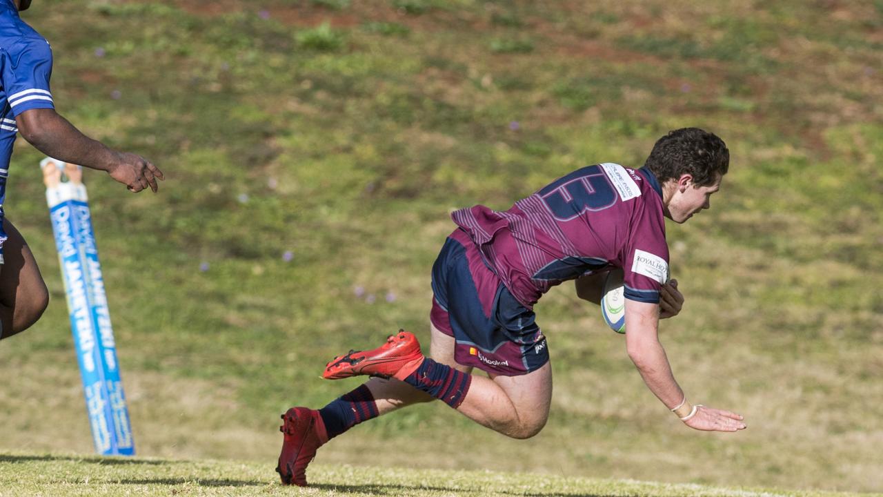 Declan Pickard goes over to try for Toowoomba Bears. Picture: Kevin Farmer