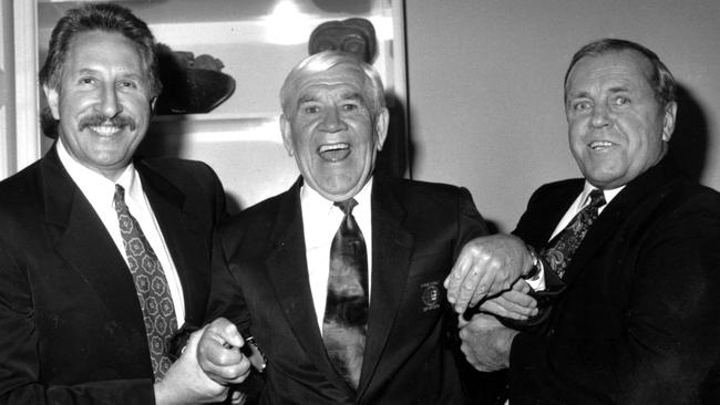 1993. Max Walker, Lou Richards and Ted Whitten of Channel 9's The Footy Show. Television. TV.
