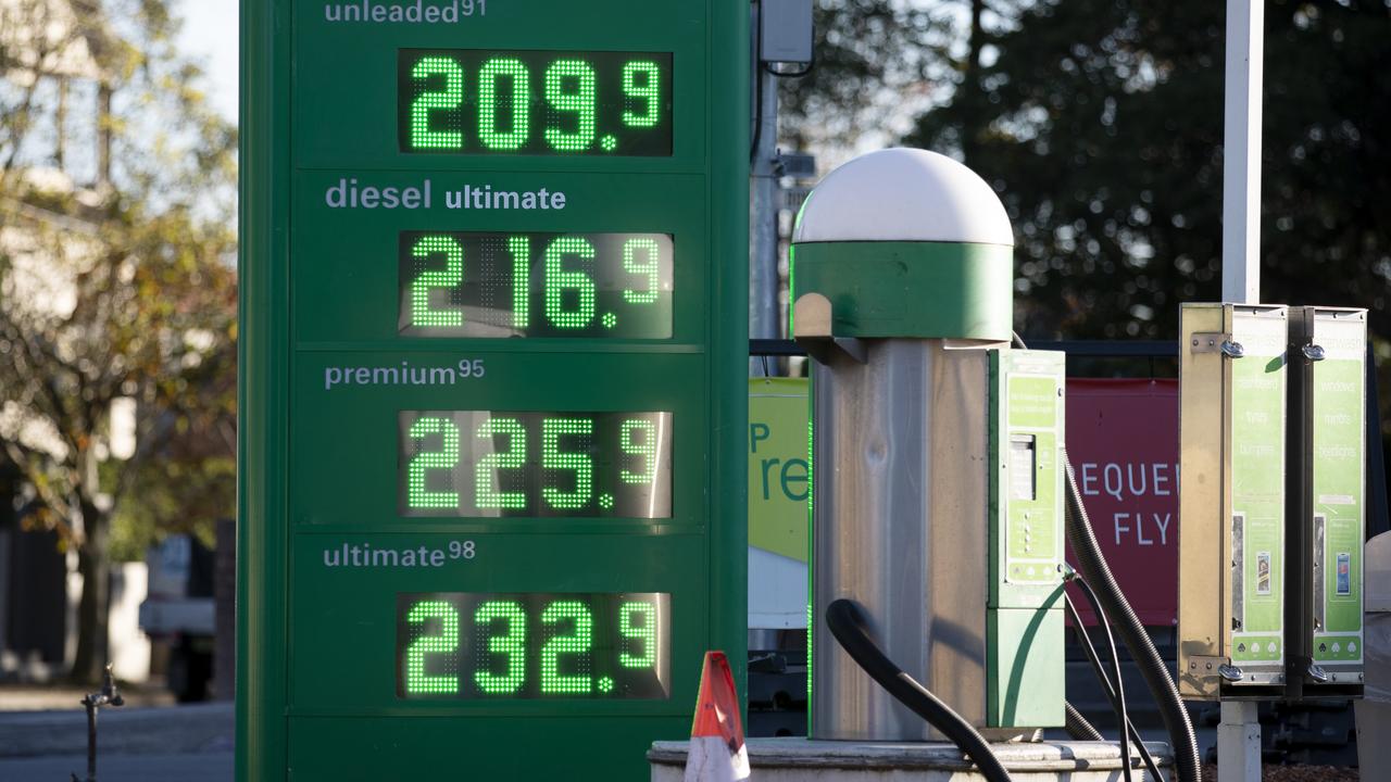 Petrol prices on Wednesday morning in Sydney. Picture: NCA NewsWire / Nikki Short