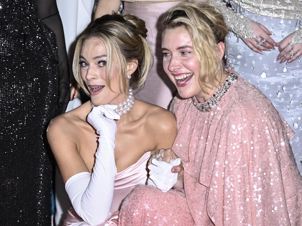 Margot Robbie and Greta Gerwig attend the Barbie European Premiere at Cineworld Leicester Square in London. Picture: Gareth Cattermole/Getty Images